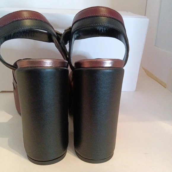 COACH Platform Sandal Leather Burgundy Black Ankle Strap 37.5 - Picture 9 of 14